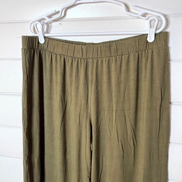 LOGO Lori Goldstein Wide Leg Cropped Pants Womens XL Olive Green Stretch Lounge - Picture 3 of 4